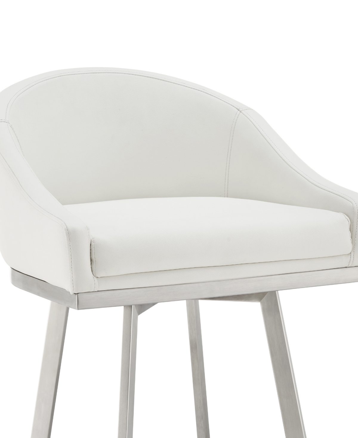 Armen Living Eleanor 30" Swivel Bar Stool In Brushed Stainless Steel With Faux Leather In White,brushed Stainless Steel