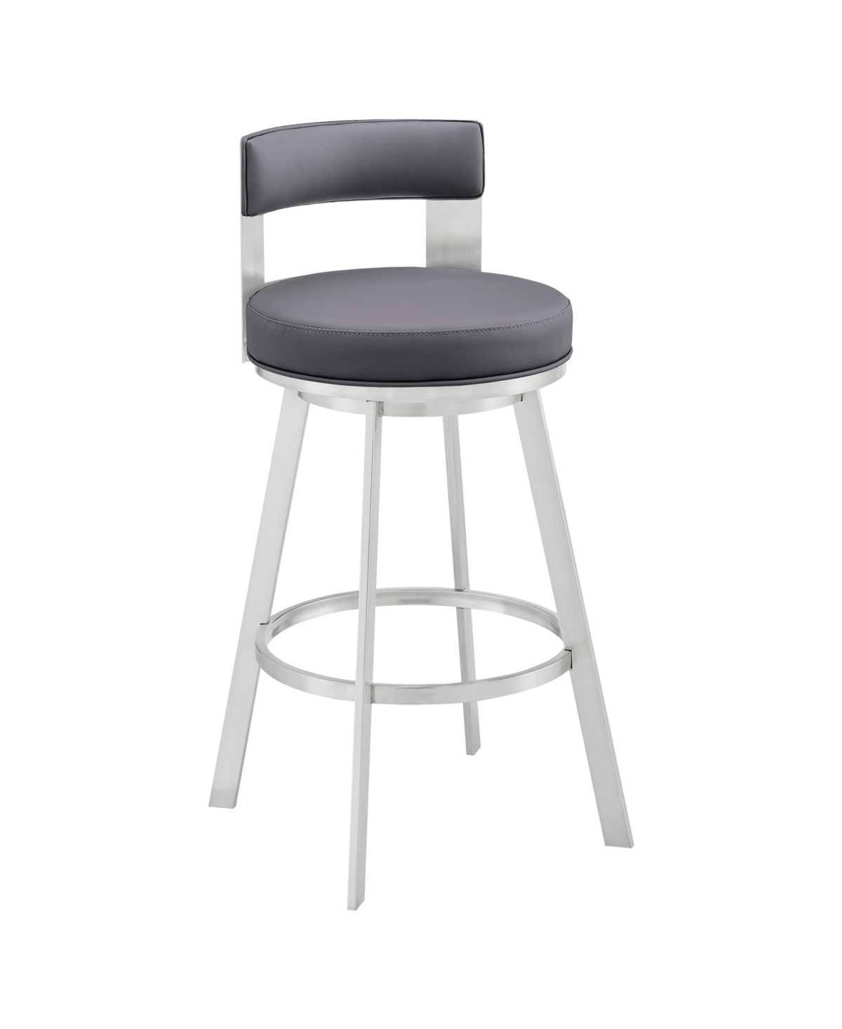 Shop Armen Living Flynn 26" Swivel Counter Stool In Silver Metal With Faux Leather In Gray,silver