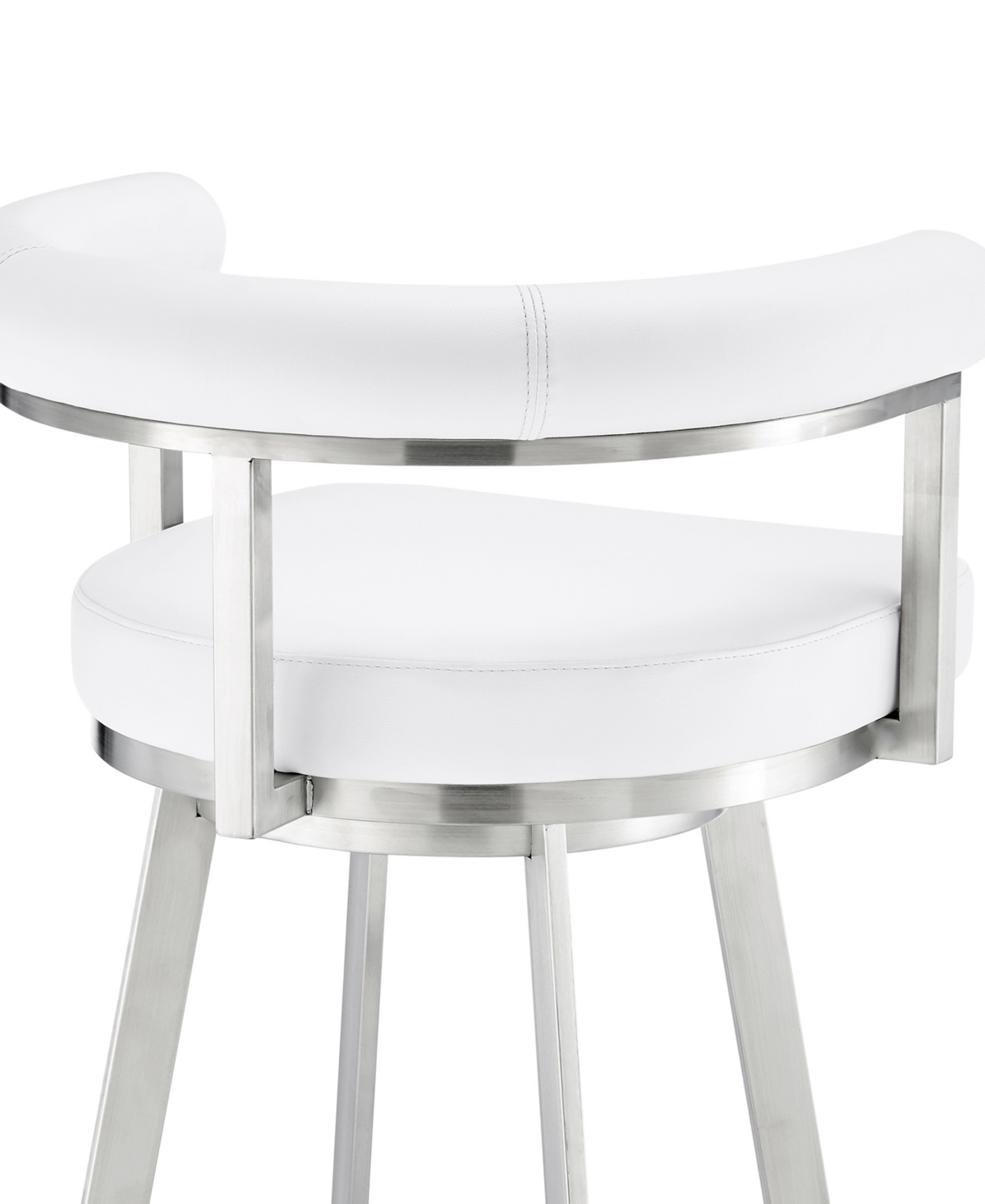 Armen Living Magnolia 26" Swivel Counter Stool In Brushed Stainless Steel With Faux Leather In White,brushed Stainless Steel