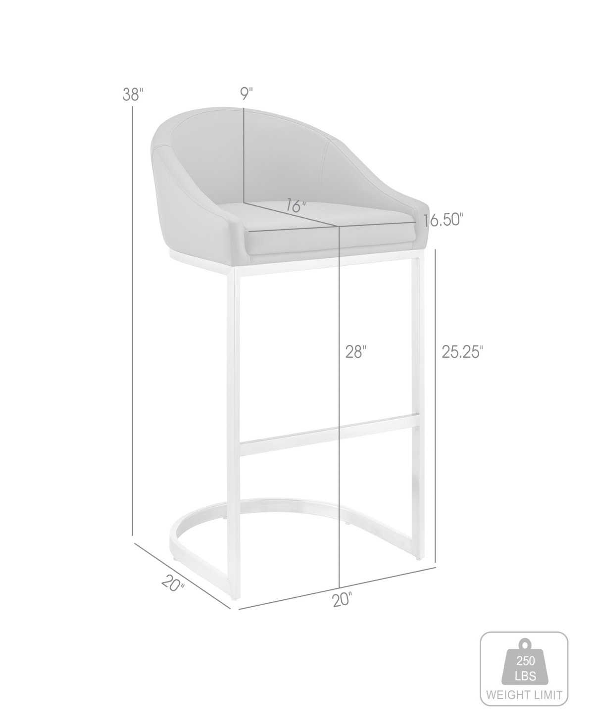 Armen Living Katherine 30" Bar Stool In Brushed Stainless Steel With Faux Leather In White,brushed Stainless Steel