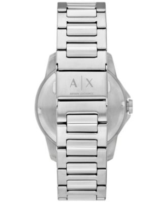 Men's Three Hand Day-Date Silver-Tone Stainless Steel Watch 44mm