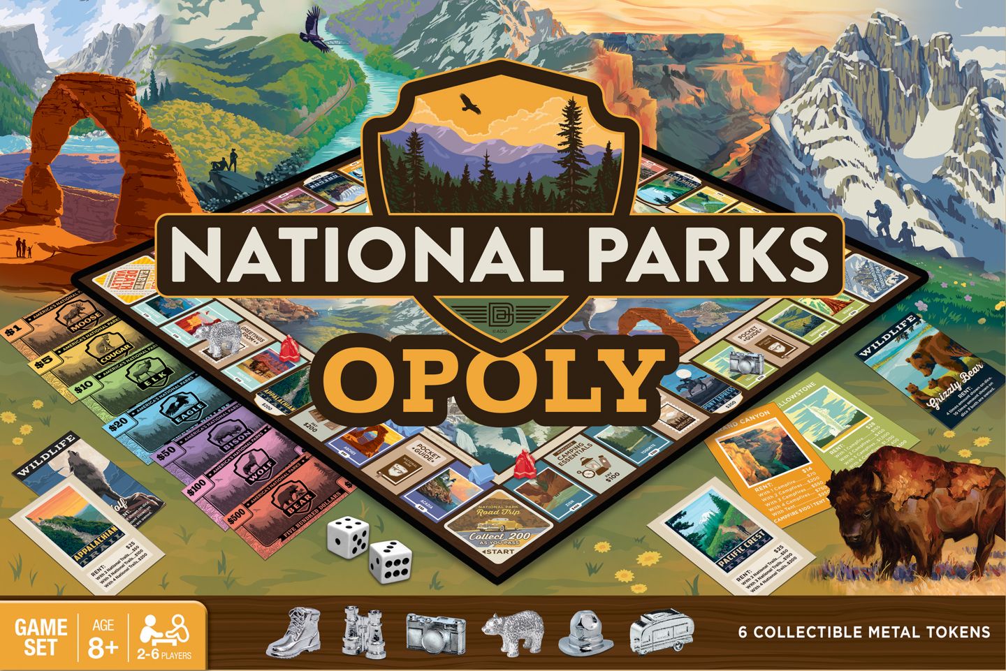 Детская настольная игра MasterPieces Puzzles Masterpieces National Parks Opoly Board Game, от 8 лет — фото 1