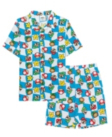Super Mario Big Boys Short Sleeve Woven Shirt and Shorts - Blue