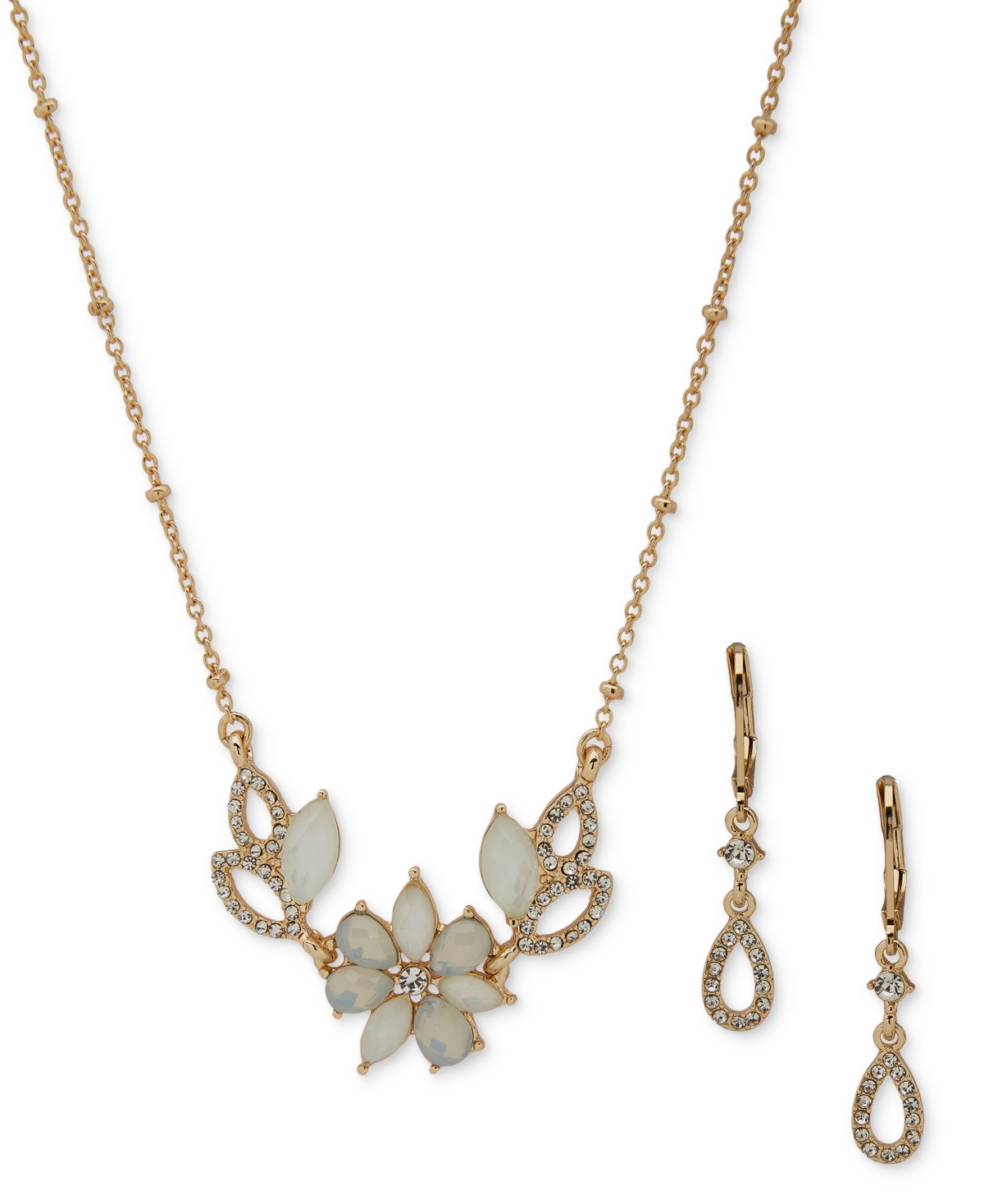 Shop Anne Klein Gold-tone Floral Cluster Drop Earrings & Pendant Necklace Set, 16" + 3" Extender In White