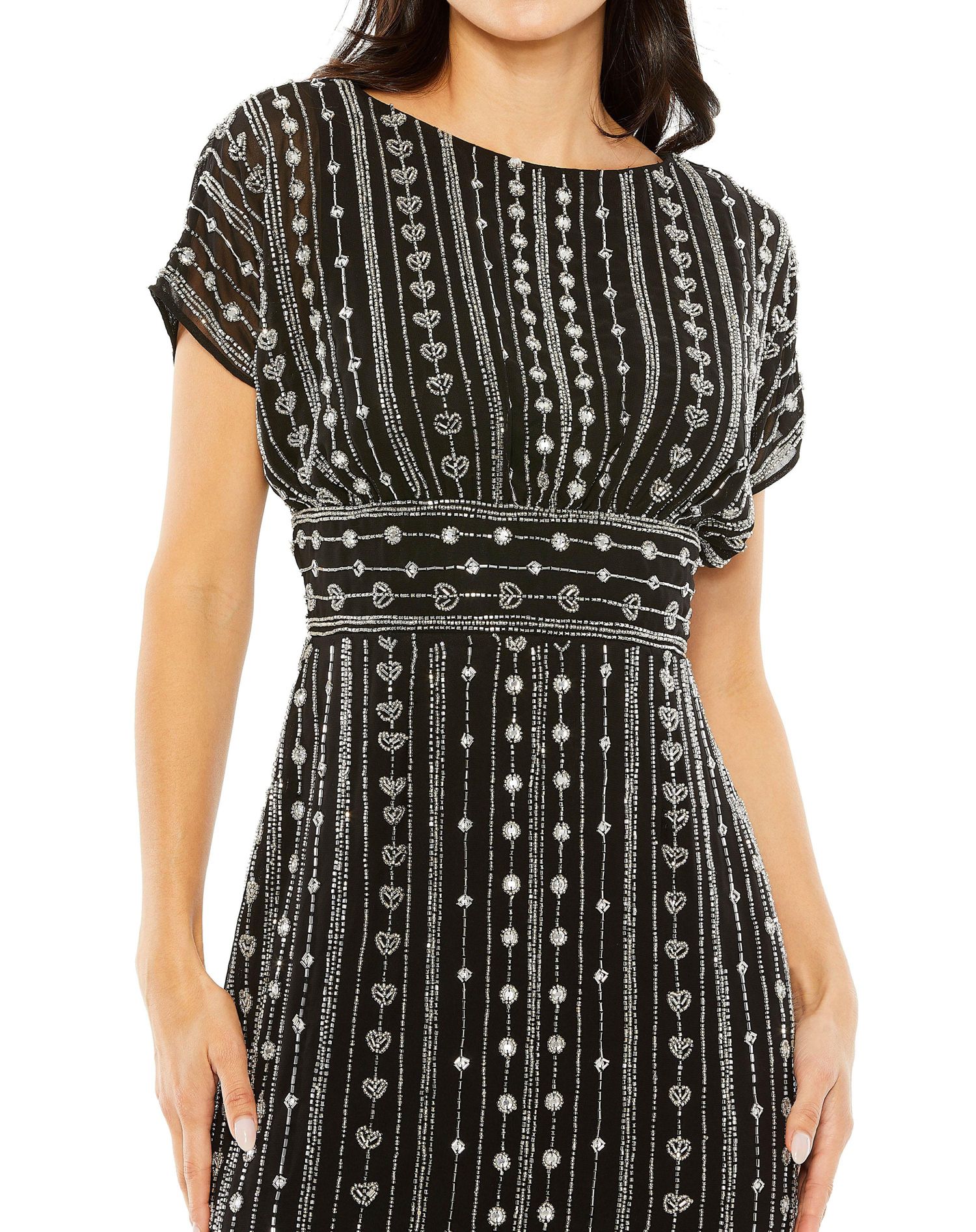 Women's Beaded Cap Sleeve Column Midi Dress