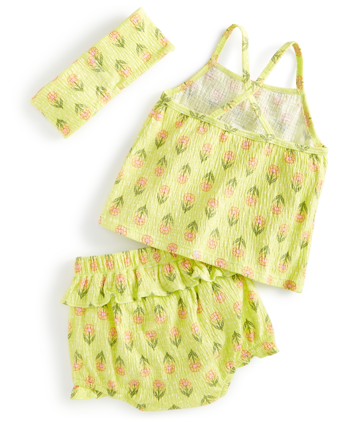 Shop First Impressions Baby Girls 3-pc. Bright Stamps Floral Top, Bloomers & Headband Set, Created For Macy's In Citrus Fruit