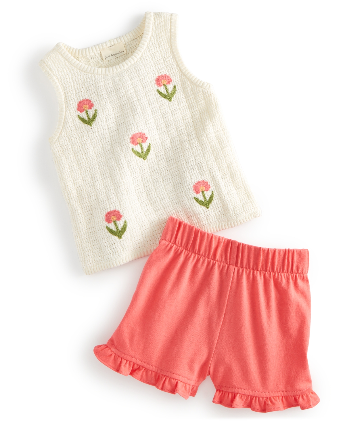 Shop First Impressions Baby Girls Fresh Stamps Crochet Tank Top & Shorts, 2 Piece Set, Created For Macy's In Almond Milk