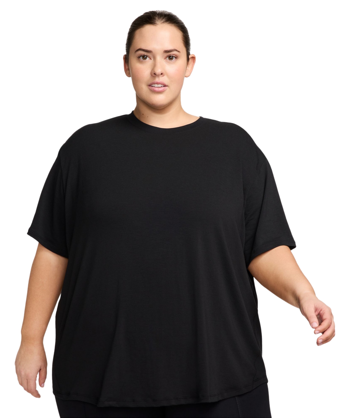 Shop Nike Plus Size One Relaxed Dri-fit Shorts-sleeve Top In Black,black