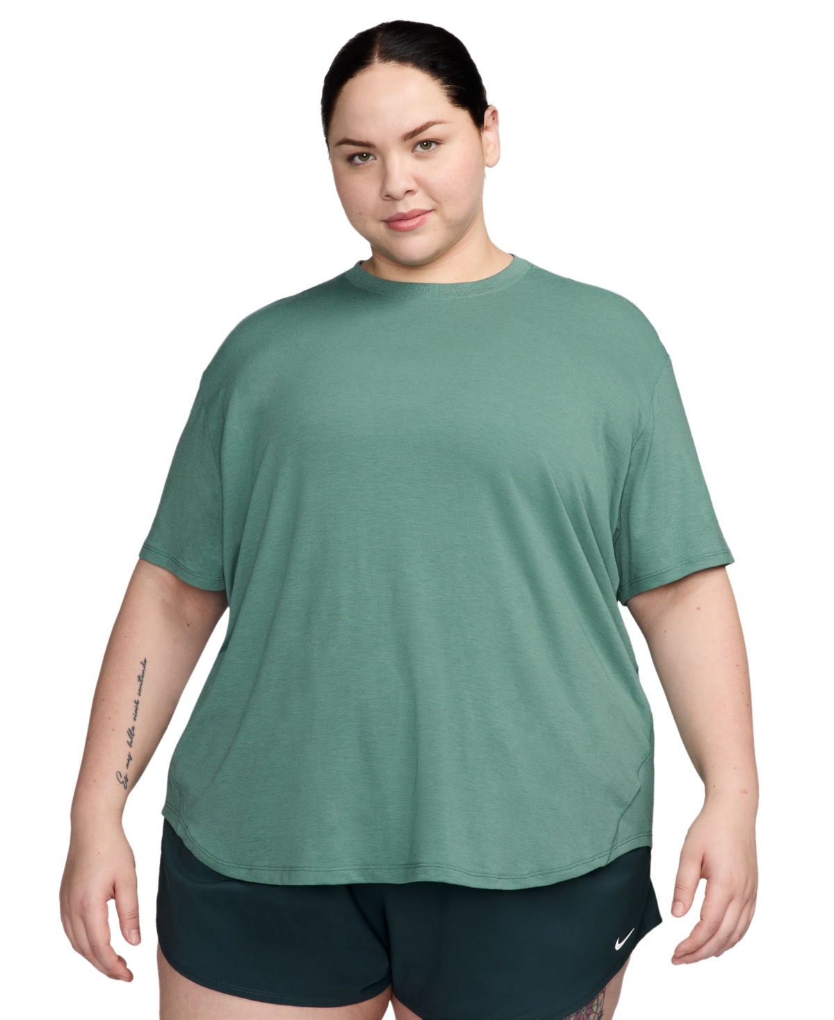 Shop Nike Plus Size One Relaxed Dri-fit Shorts-sleeve Top In Bicoastal,black