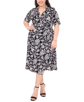 MSK - Plus Size Printed Wrap Midi Dress