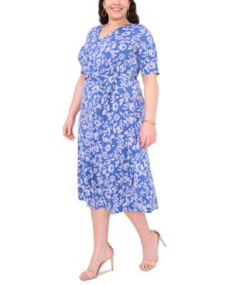 MSK Plus Size Printed Tie-Waist Midi Dress