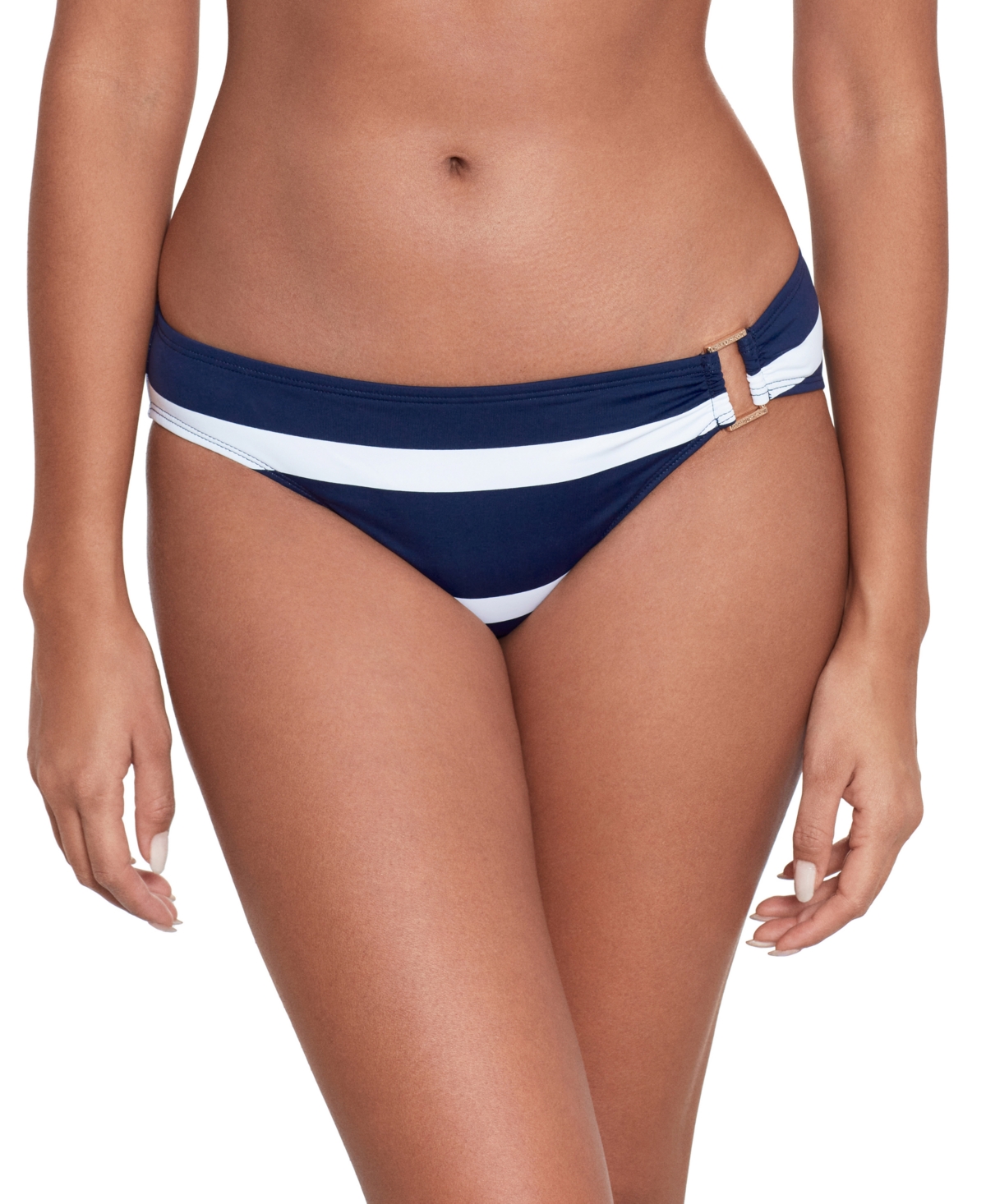 Women's Striped O-Ring Hipster Bikini Bottoms - Dark Navy