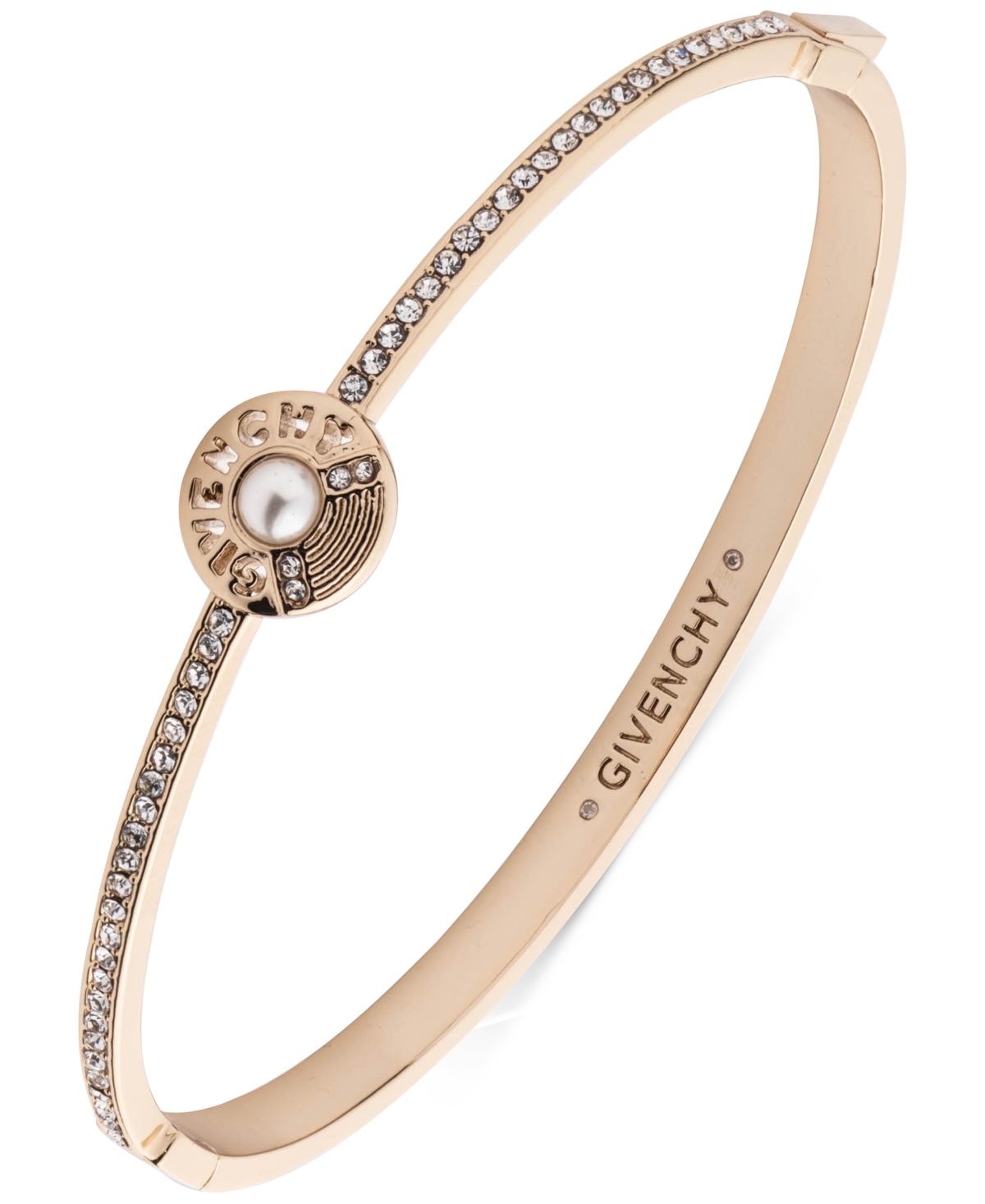 Shop Givenchy Gold-tone Pave, Imitation Pearl & Logo Bangle Bracelet In White