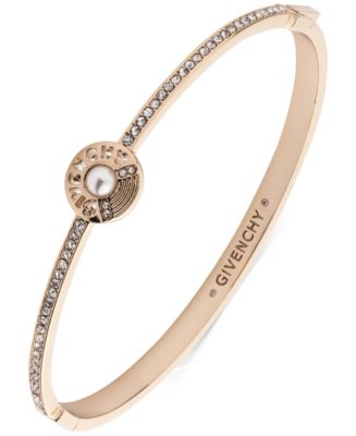 Givenchy Gold-Tone Pavé, Imitation Pearl & Logo Bangle Bracelet - Macy's