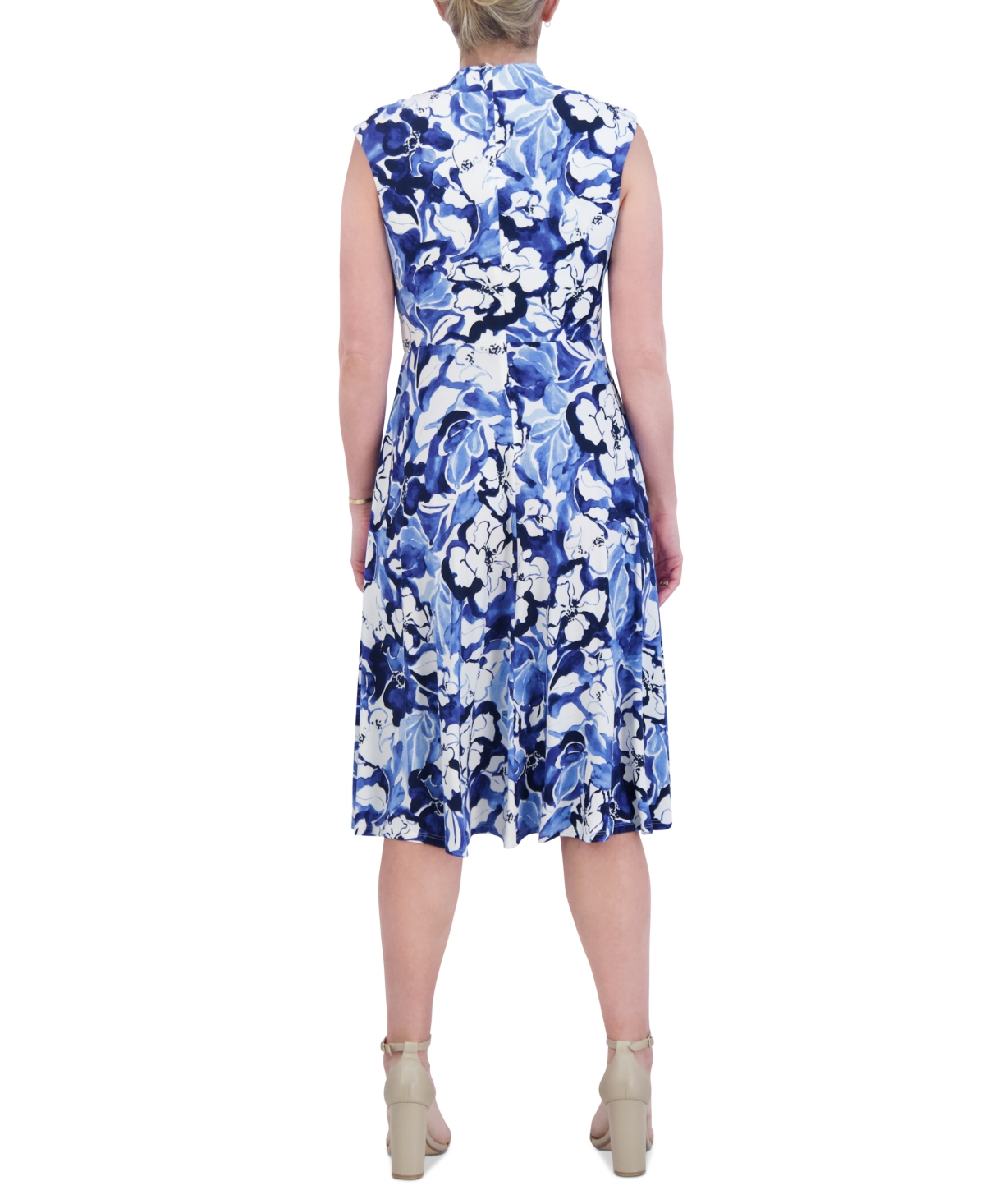 Shop Jessica Howard Petite Tonal Floral Surplice-neck Dress In Ivory Blue