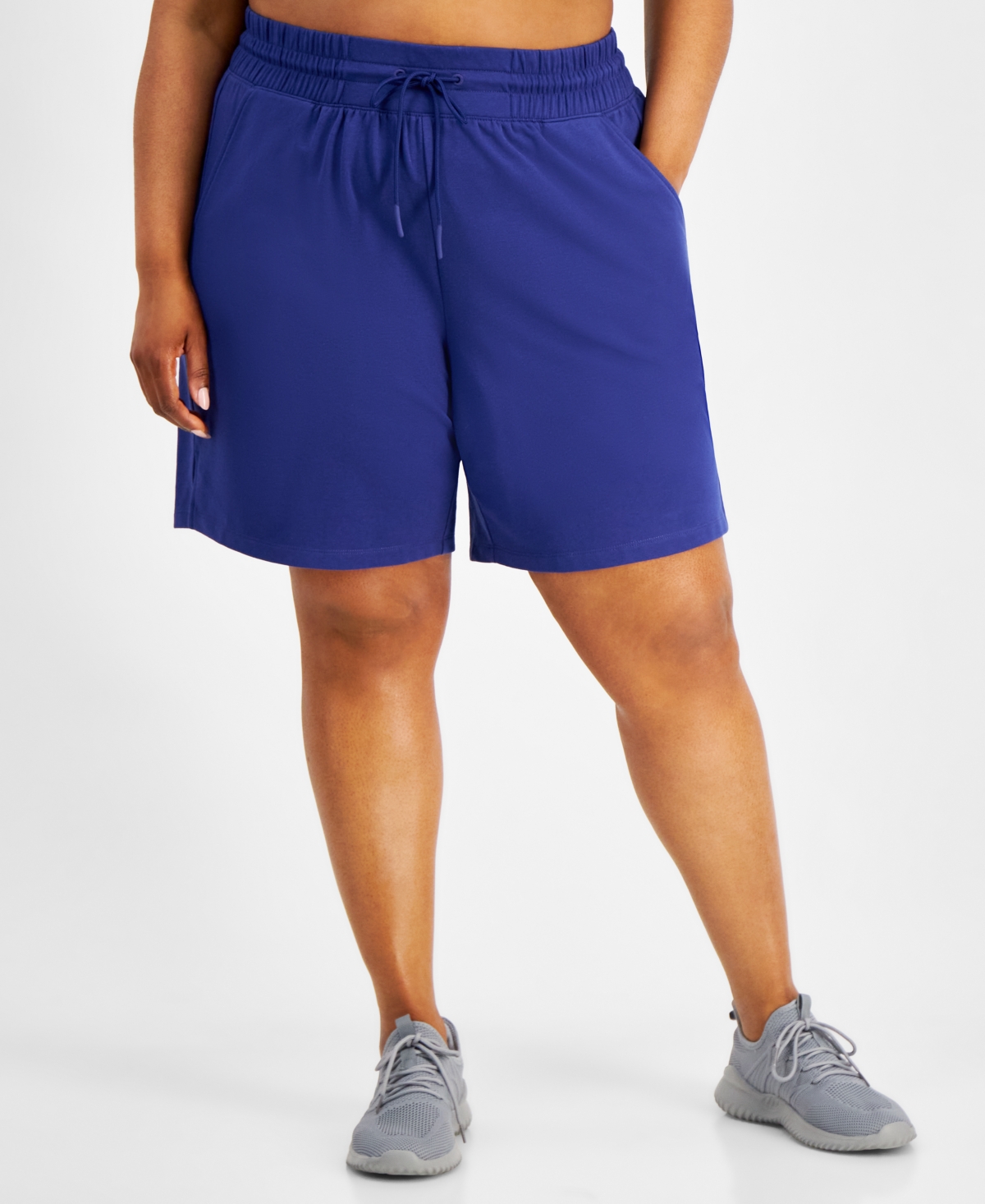 Shop Id Ideology Plus Size Comfort Flow High Rise Shorts, Created For Macy's In Tartan Blue