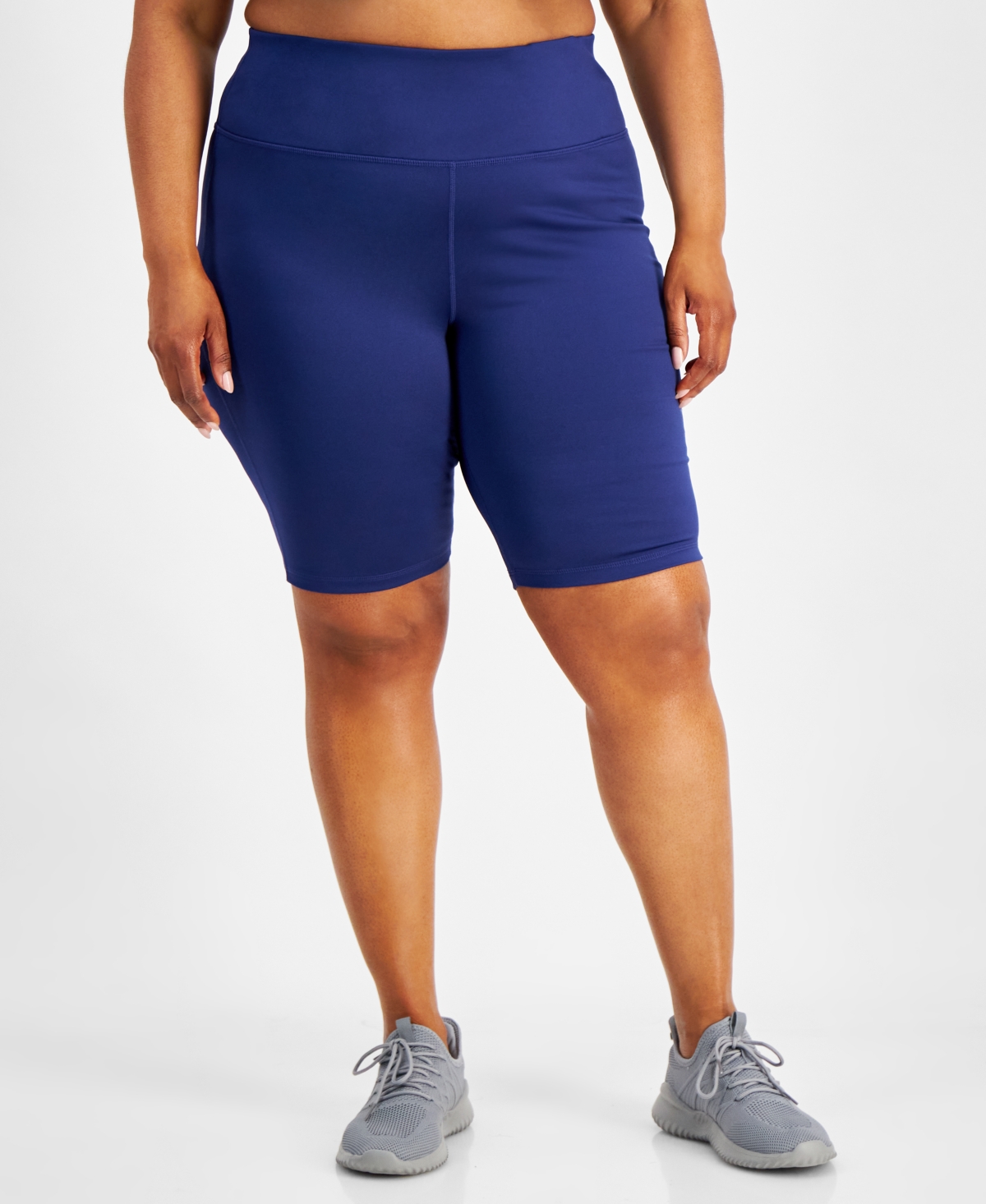 Plus Size Essentials High Waist Bike Shorts, Created for Macy's - Tartan Blue