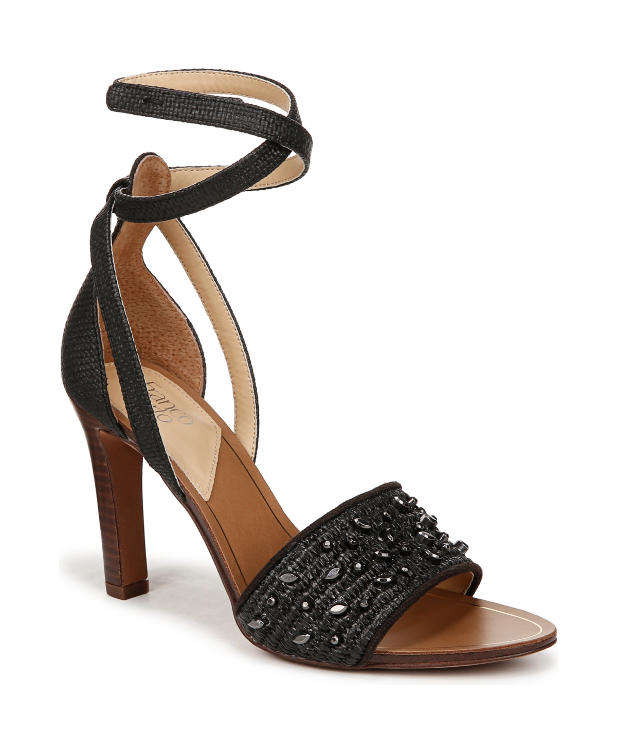 Shop Franco Sarto Eleanor 2 Ankle Strap Evening Sandals In Black Raffia