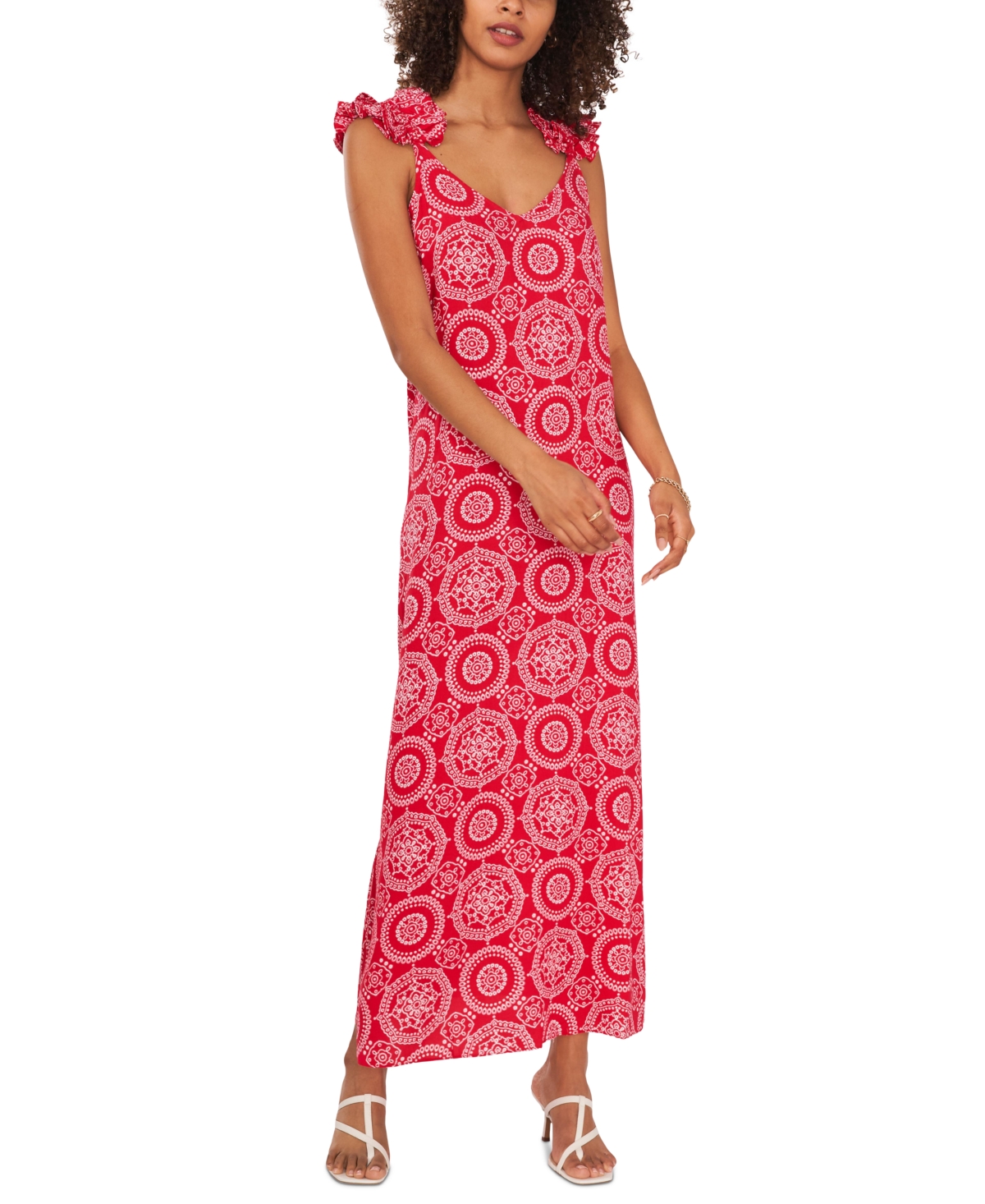 Shop Vince Camuto Women's Medallion-print Sleeveless Maxi Dress In Fresh Berry