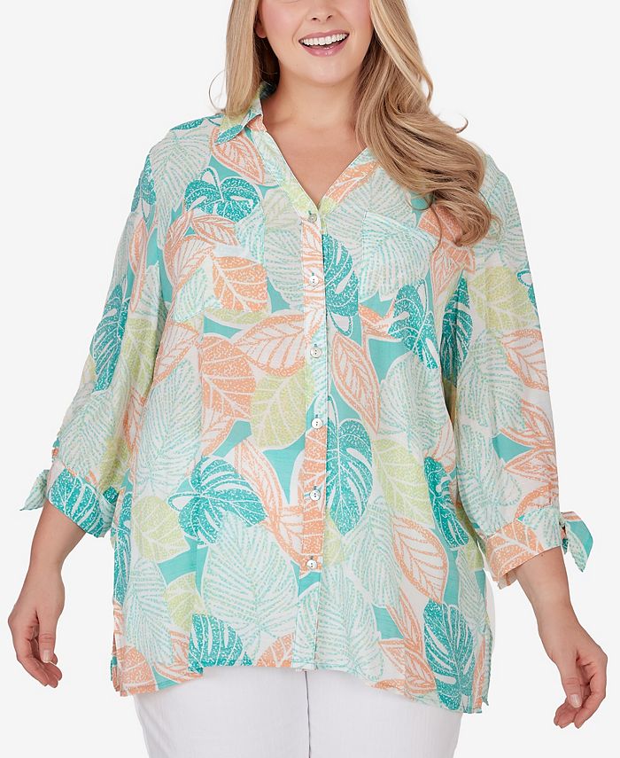 Ruby Rd. Plus Size Silky Gauze Leaf Print Top - Macy's