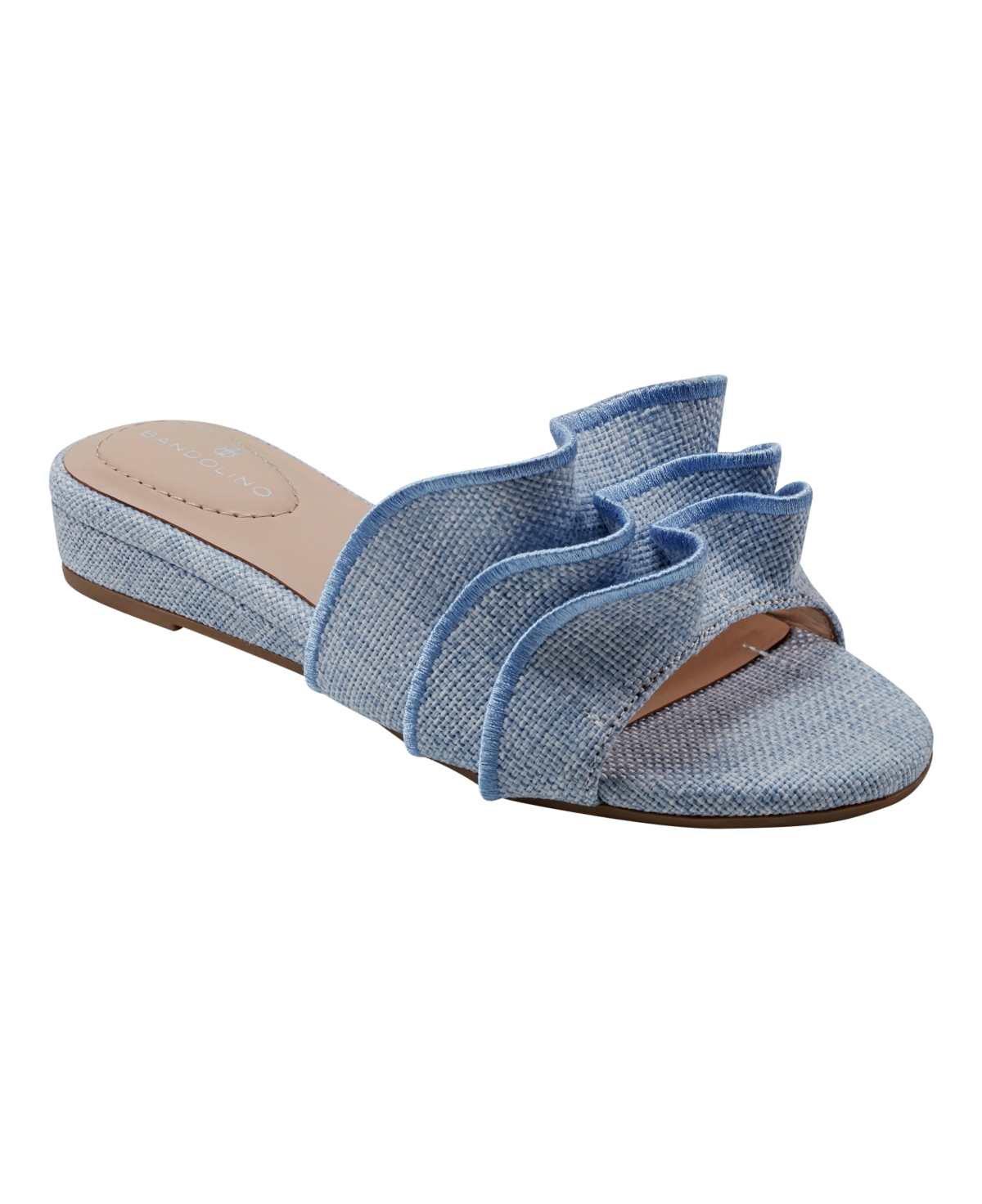 Women's Kaisley Ruffled Sliver-Tone Wedge Sandals - Light Blue