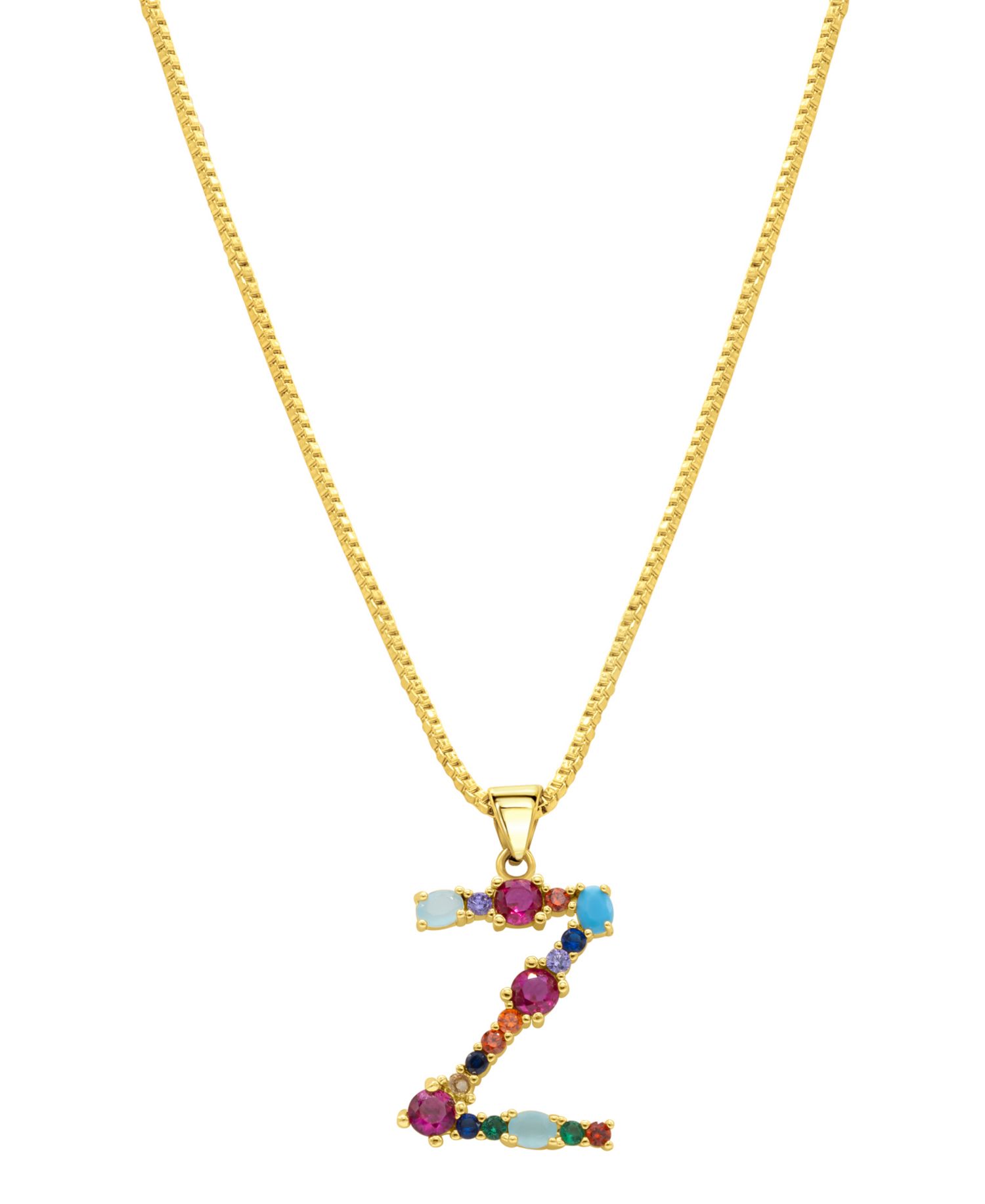 14K Gold-Plated Multi Color Stone Initial Necklace