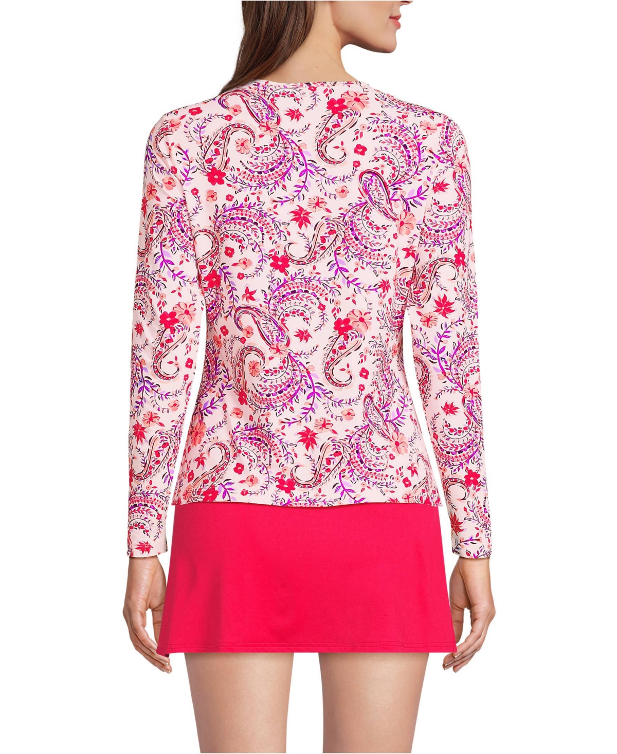 Lands' End Women's Crew Neck Long Sleeve Rash Guard Upf 50 Sun Protection Swim Tee