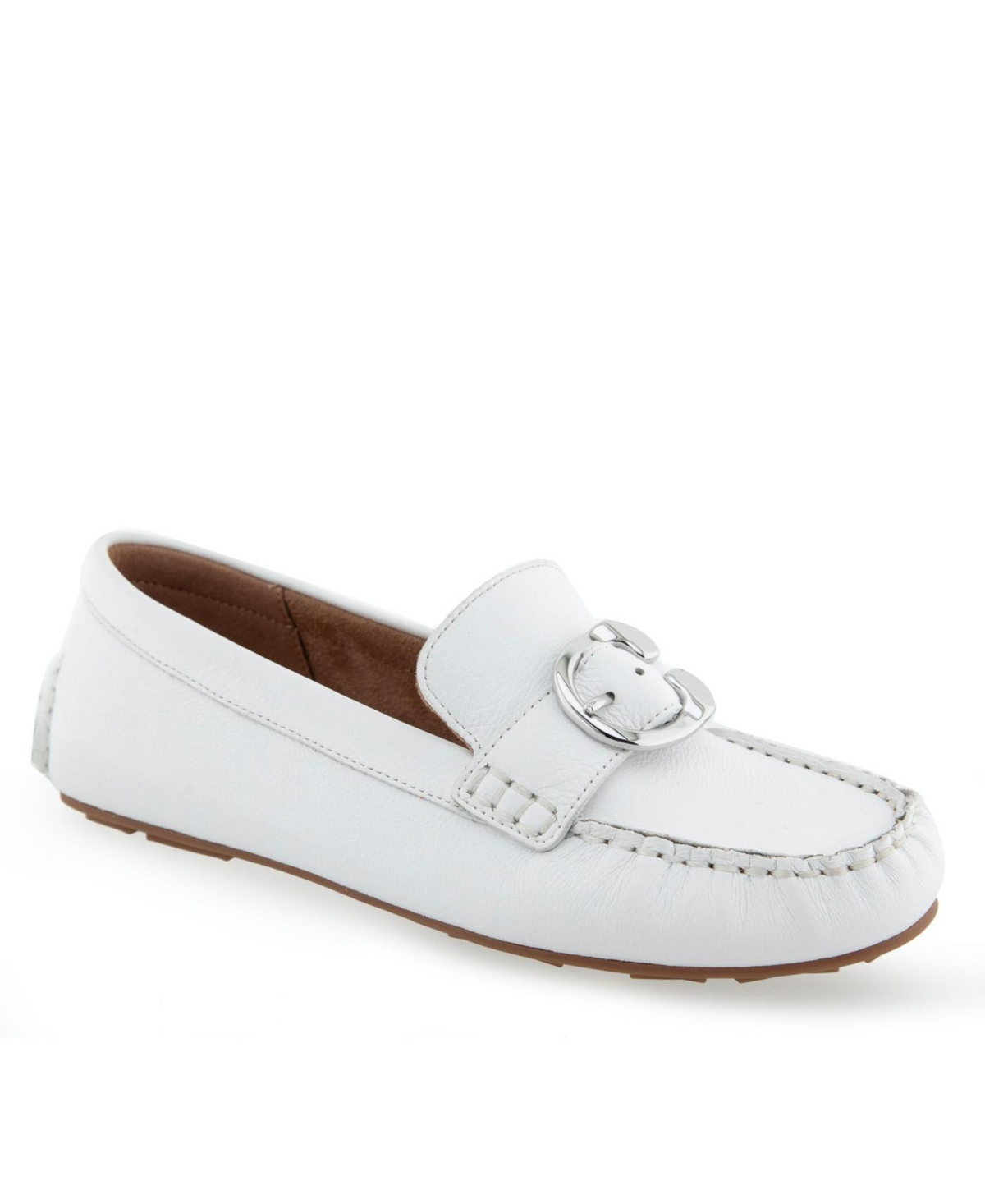 Shop Aerosoles Women's Case Ornamented Loafers In White Leather
