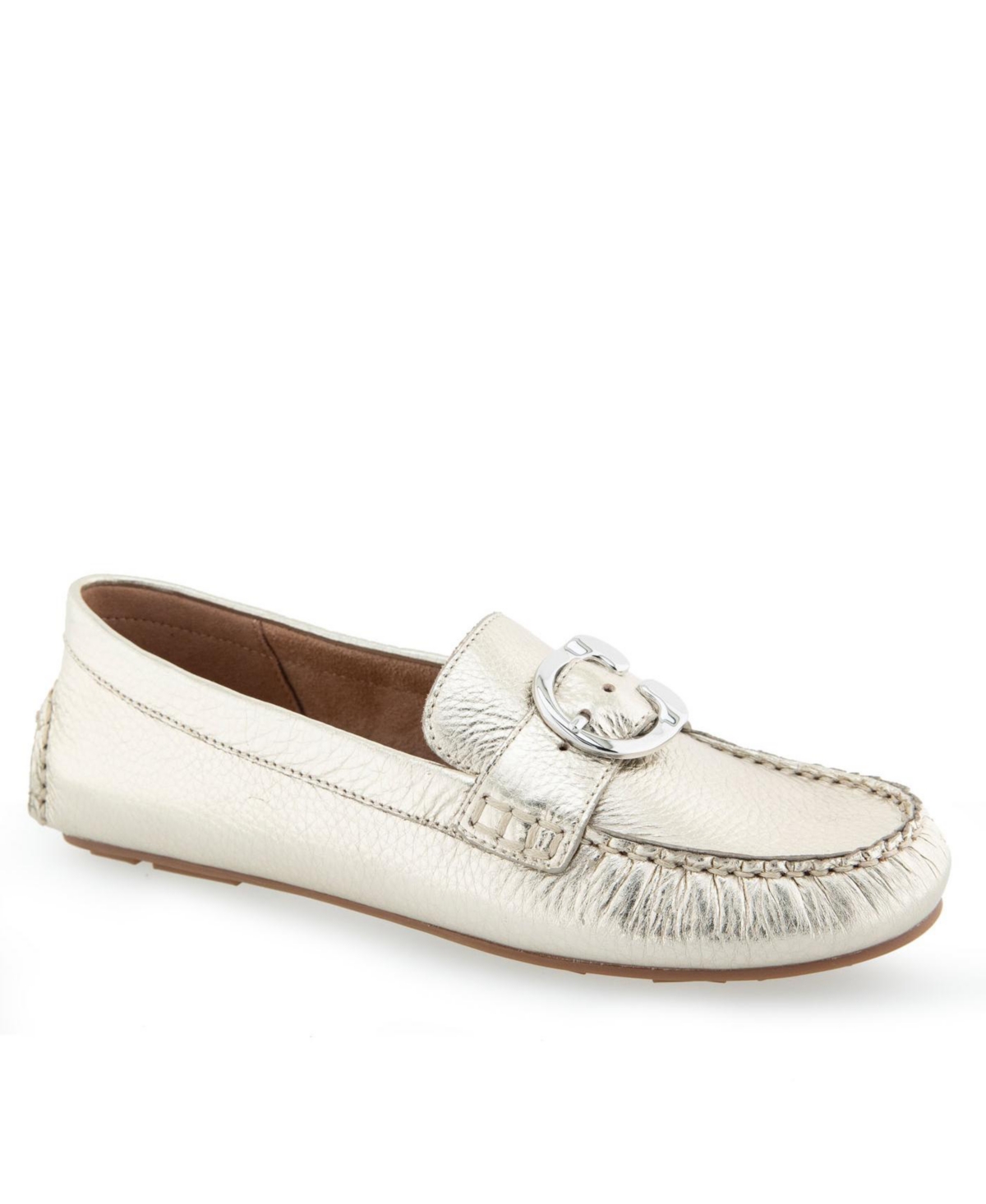 Shop Aerosoles Women's Case Ornamented Loafers In Soft Gold Leather