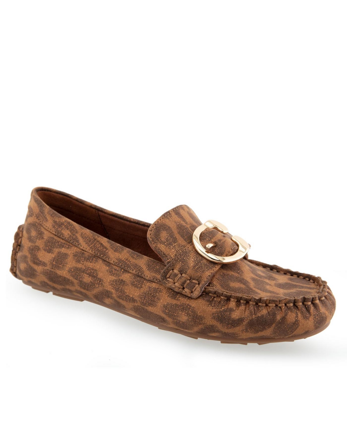 Shop Aerosoles Women's Case Ornamented Loafers In Leopard Metallic Faux Suede