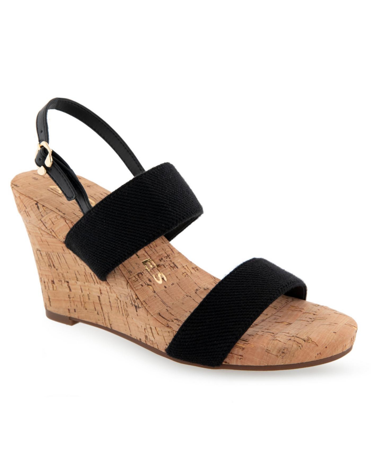 Shop Aerosoles Women's Paxton Buckle Strap Wedge Sandals In Black Combo Elastic
