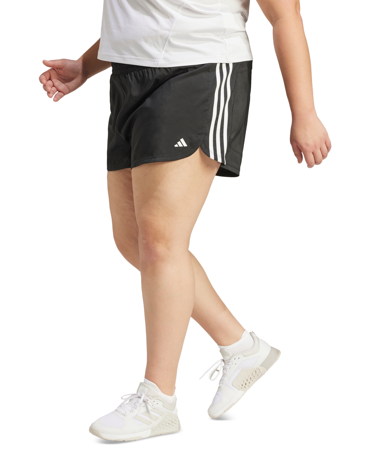 Plus Size Pacer Training 3-Stripes Woven High-Rise Shorts - Black/whit