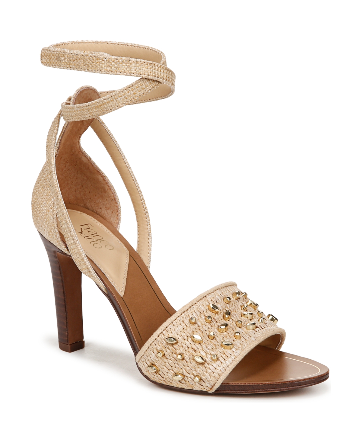 Shop Franco Sarto Eleanor 2 Ankle Strap Evening Sandals In Natural Beige Raffia