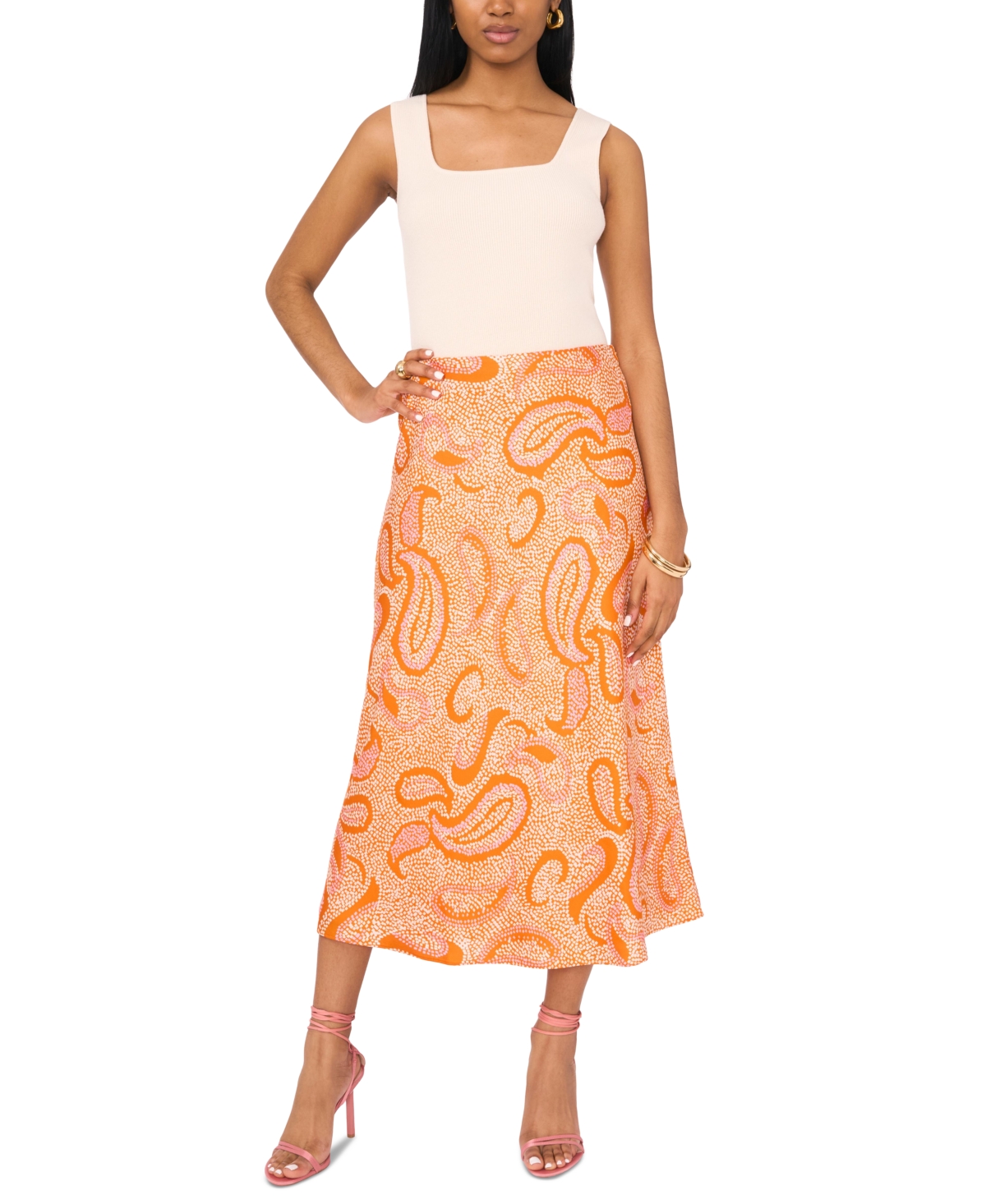 Shop 1.state Women's Paisley Printed Midi Skirt In Russet Orange