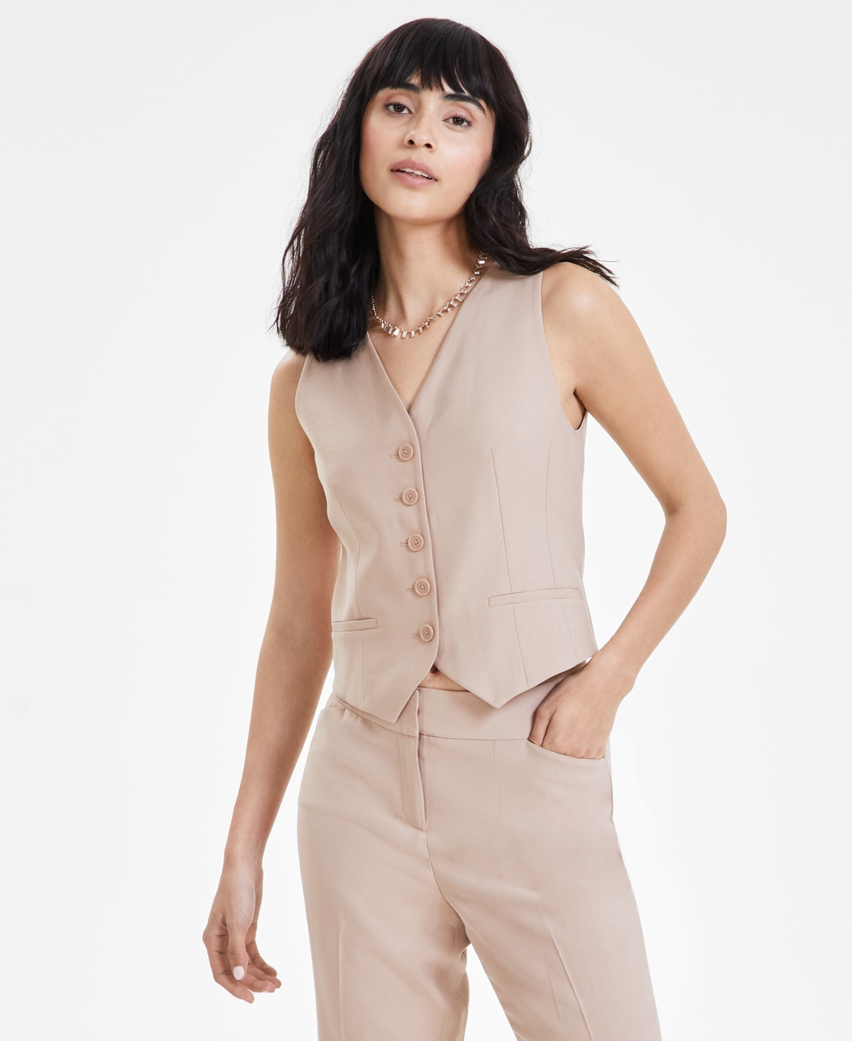 Women's Washed Twill Button Vest, Created for Macy's - Barley Field