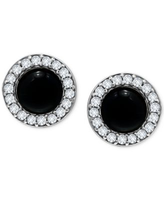 Onyx & Cubic Zirconia Halo Stud Earrings in Sterling Silver, Created for Macy's
