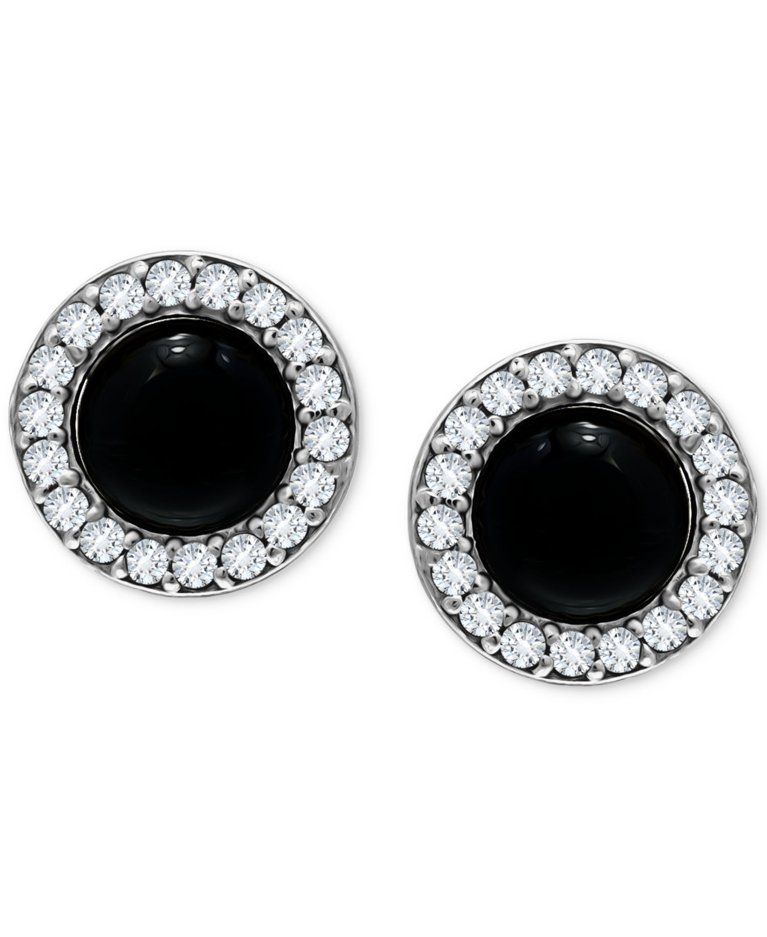 Onyx & Cubic Zirconia Halo Stud Earrings in Sterling Silver