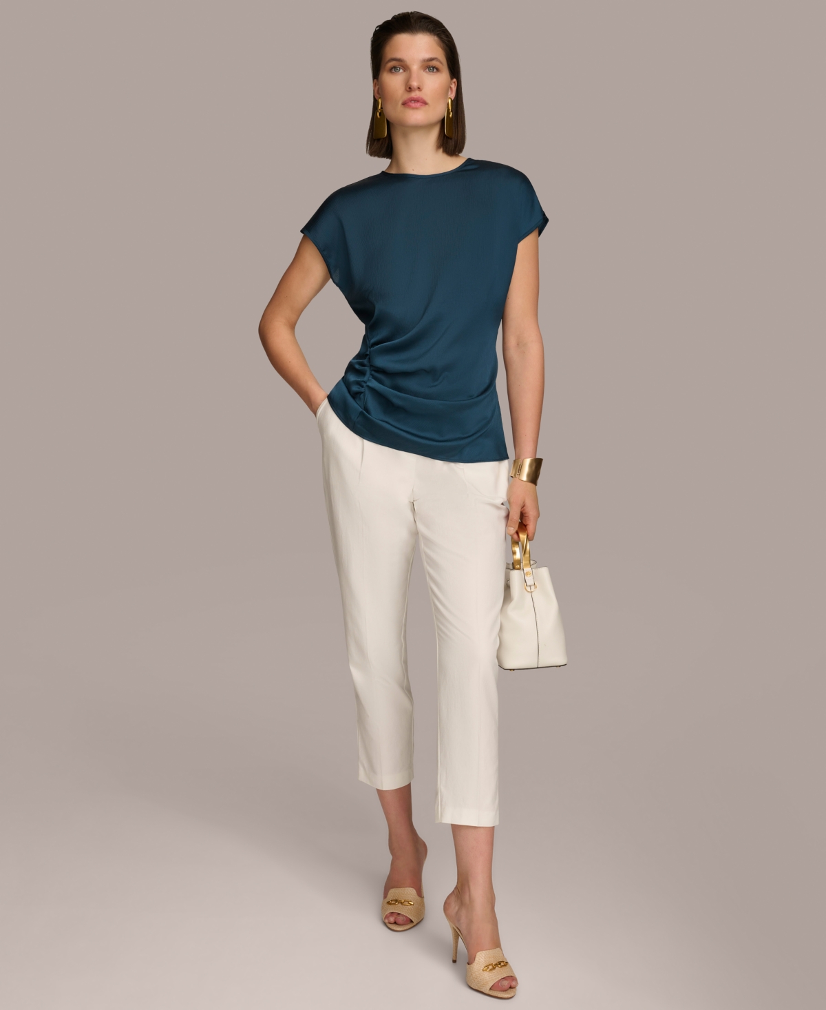 Donna Karan Women's Short Sleeve Side-Ruched Top