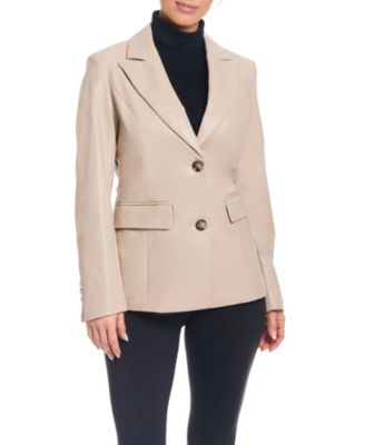 Women's Faux Leather Single-Breasted Blazer Jacket with Corset Back