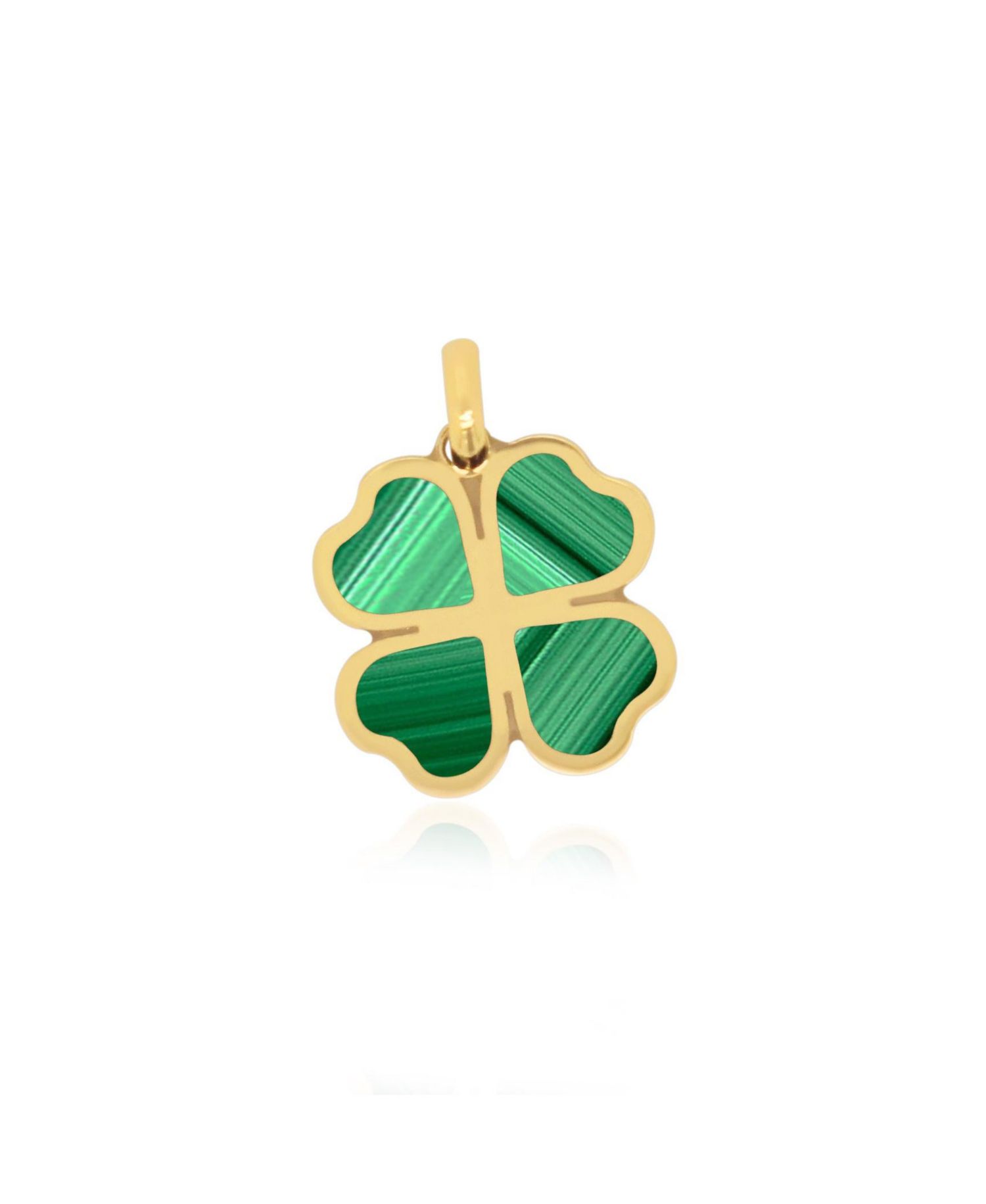 Malachite Lucky Clover Charm 14K Gold 13 millimeters