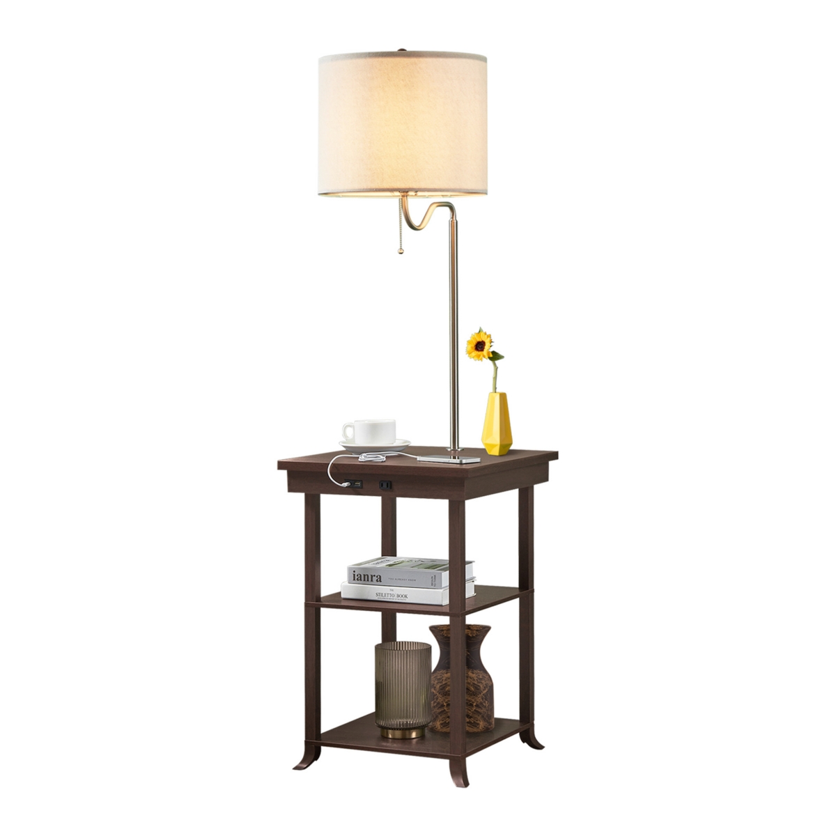 Atamin Ava - Bedside Table with Floor Lamp, Usb and Usb-c Ports, Charging Station