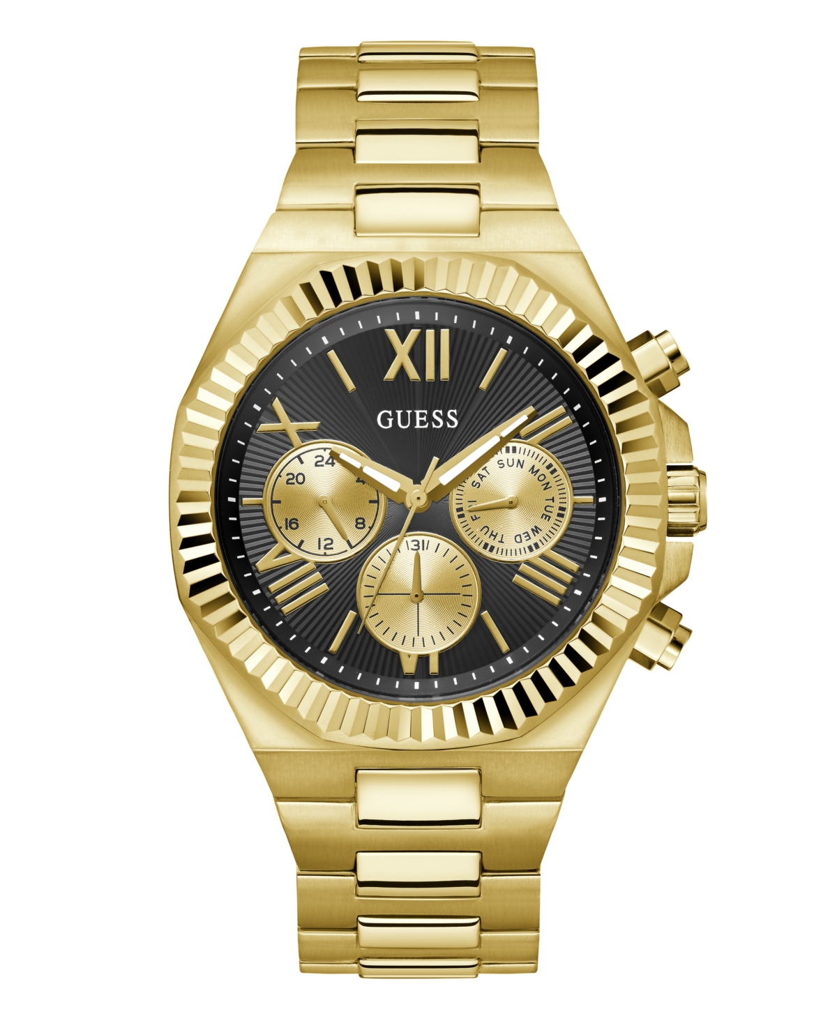 Shop Guess Men's Multi-function Gold-tone 100% Steel Watch, 44mm In Gold Tone