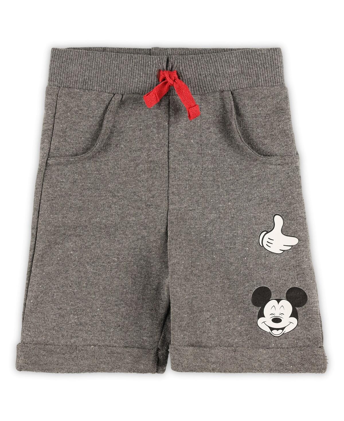 Shop Children's Apparel Network Baby Boys And Girls Mickey Mouse Gray, Navy T-shirt, Shorts And Romper Set In Gray,navy