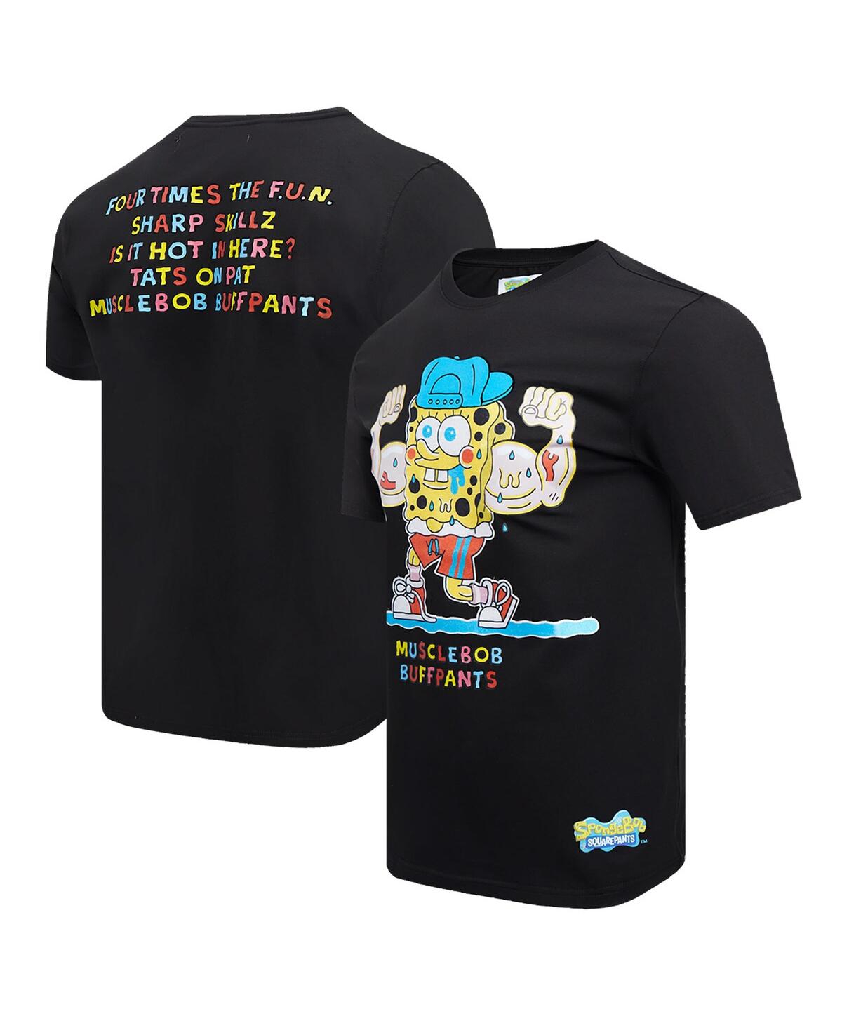 Freeze Max Men's  Black Spongebob Squarepants Musclebob Buffpants T-shirt
