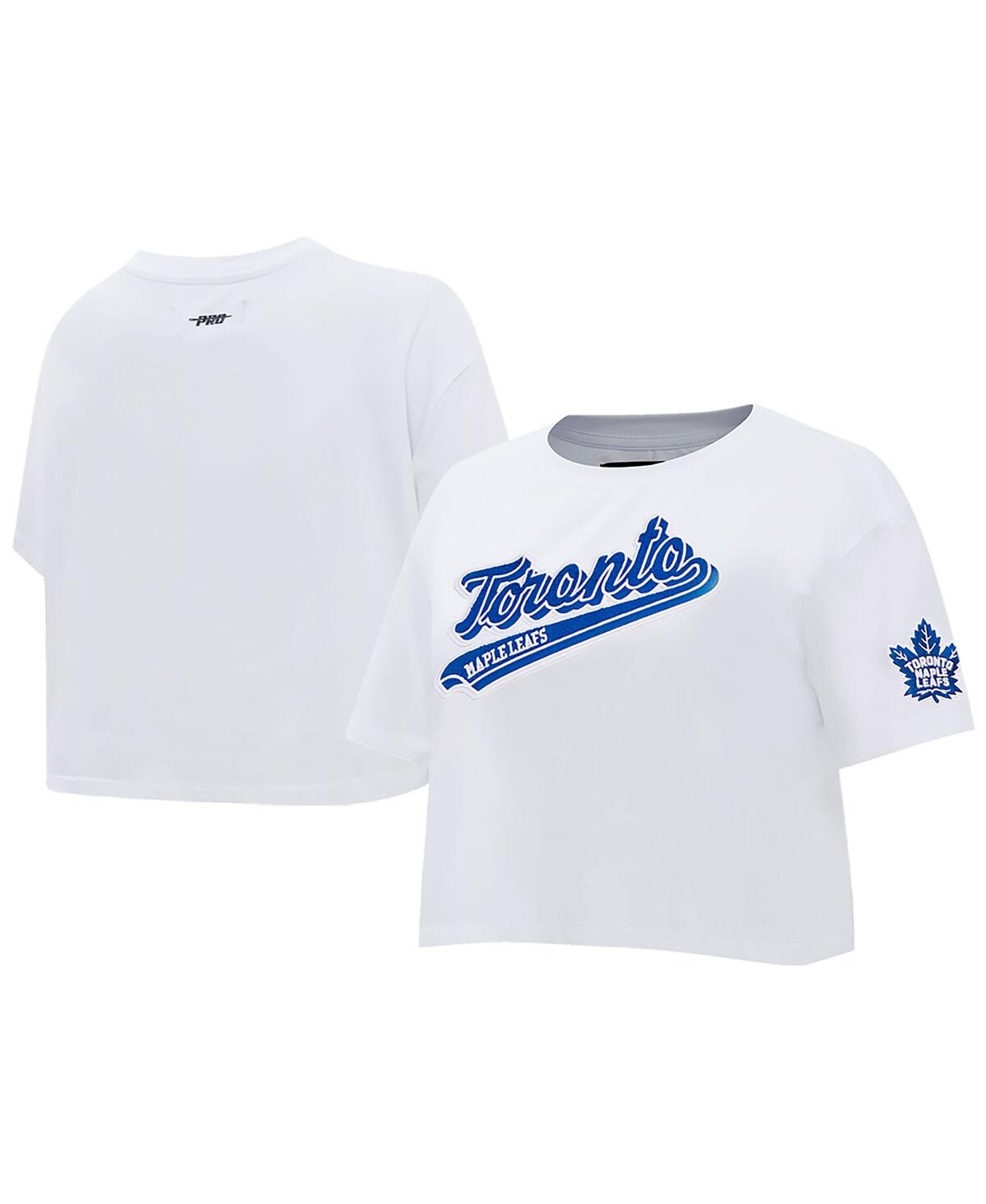 Women's Pro Standard White Toronto Maple Leafs Boxy Script Tail Cropped T-shirt - White