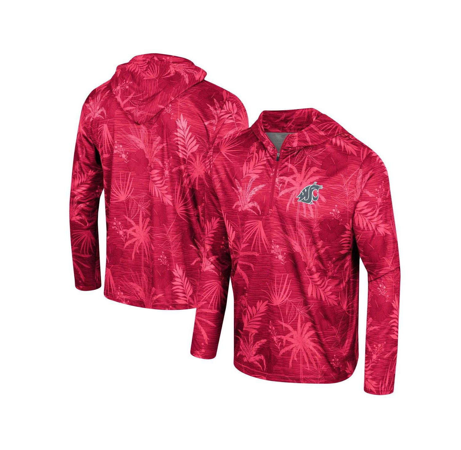 Men's Crimson Washington State Cougars Palms Printed Lightweight Quarter-Zip Hooded Top