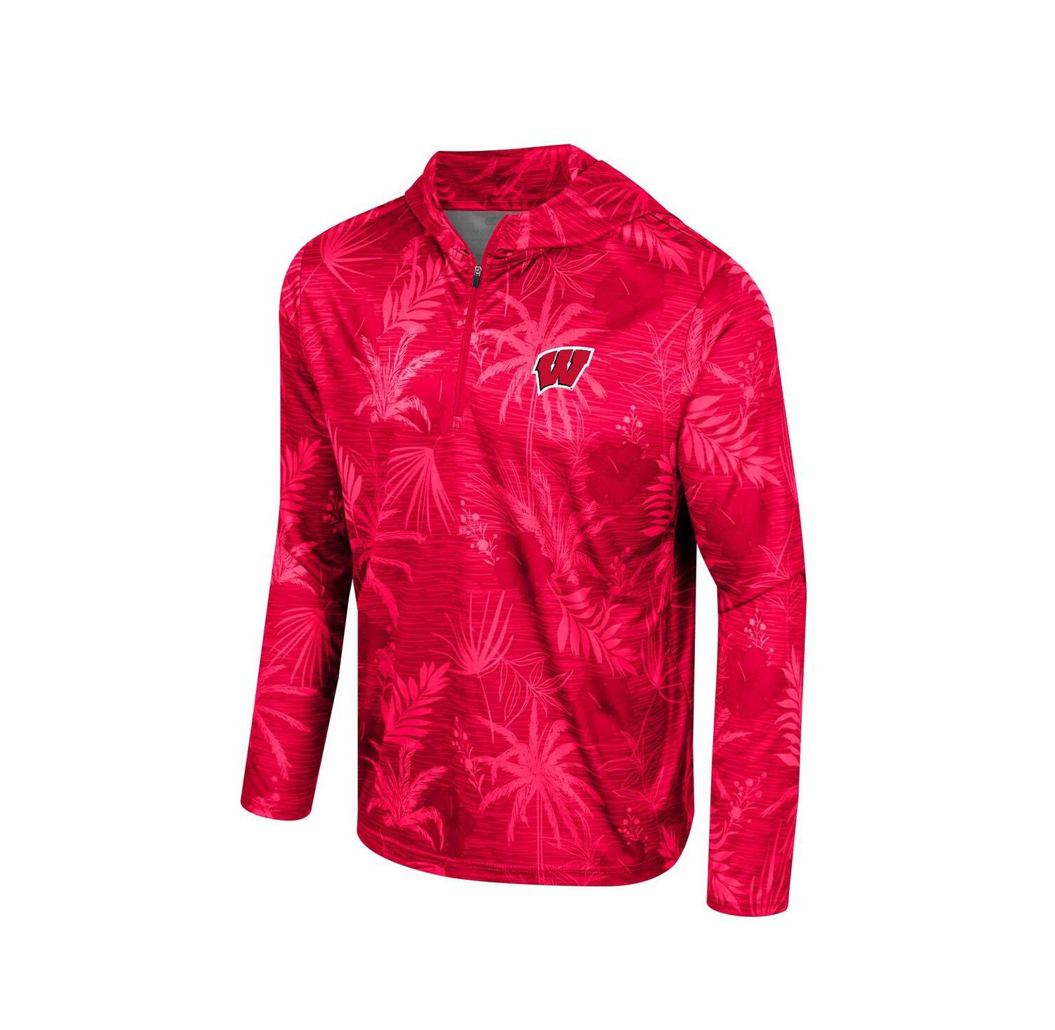 Men's Red Wisconsin Badgers Palms Printed Lightweight Quarter-Zip Hooded Top