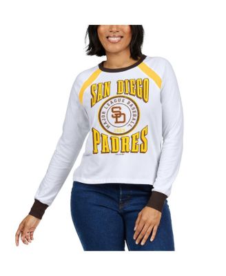 Women's White Distressed San Diego Padres Raglan Long Sleeve T-shirt