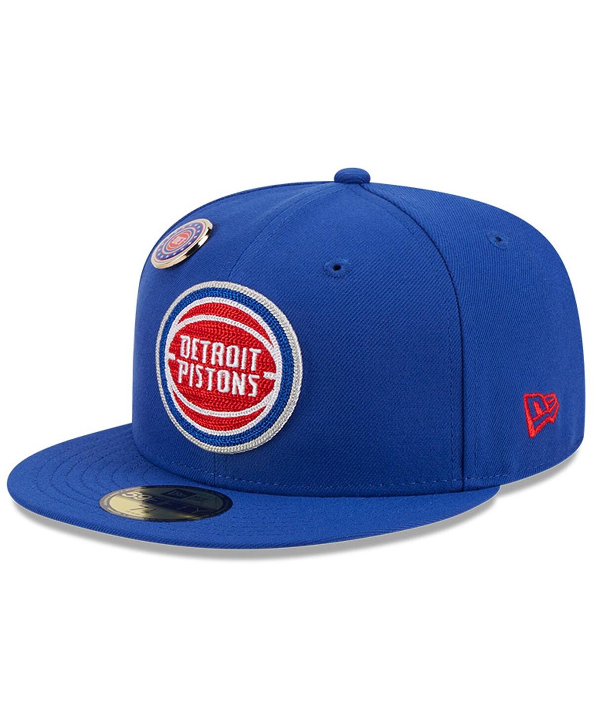 Men's New Era Blue Detroit Pistons Chainstitch Logo Pin 59FIFTY Fitted Hat - Blue