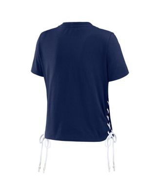 Women's Navy Seattle Mariners Side Lace-Up Cropped T-shirt